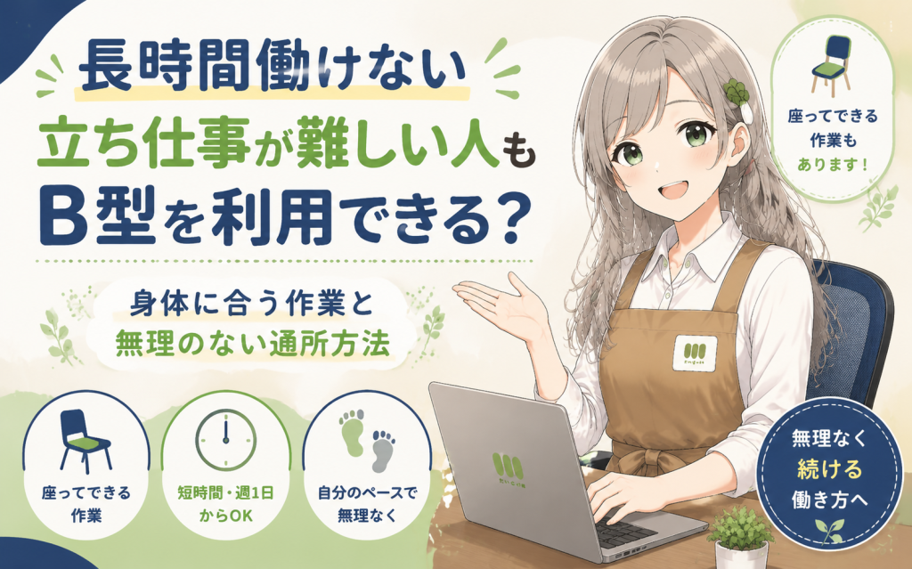 長時間働けない・立ち仕事が難しい人も就労継続支援B型を利用できる?身体に合う作業の選び方