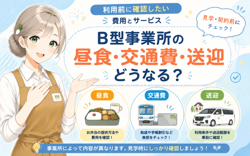就労継続支援B型の昼食・交通費・送迎はどうなる?利用前に確認したい費用とサービス
