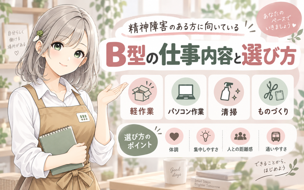 精神障害のある方に向いている就労継続支援B型の仕事内容と選び方